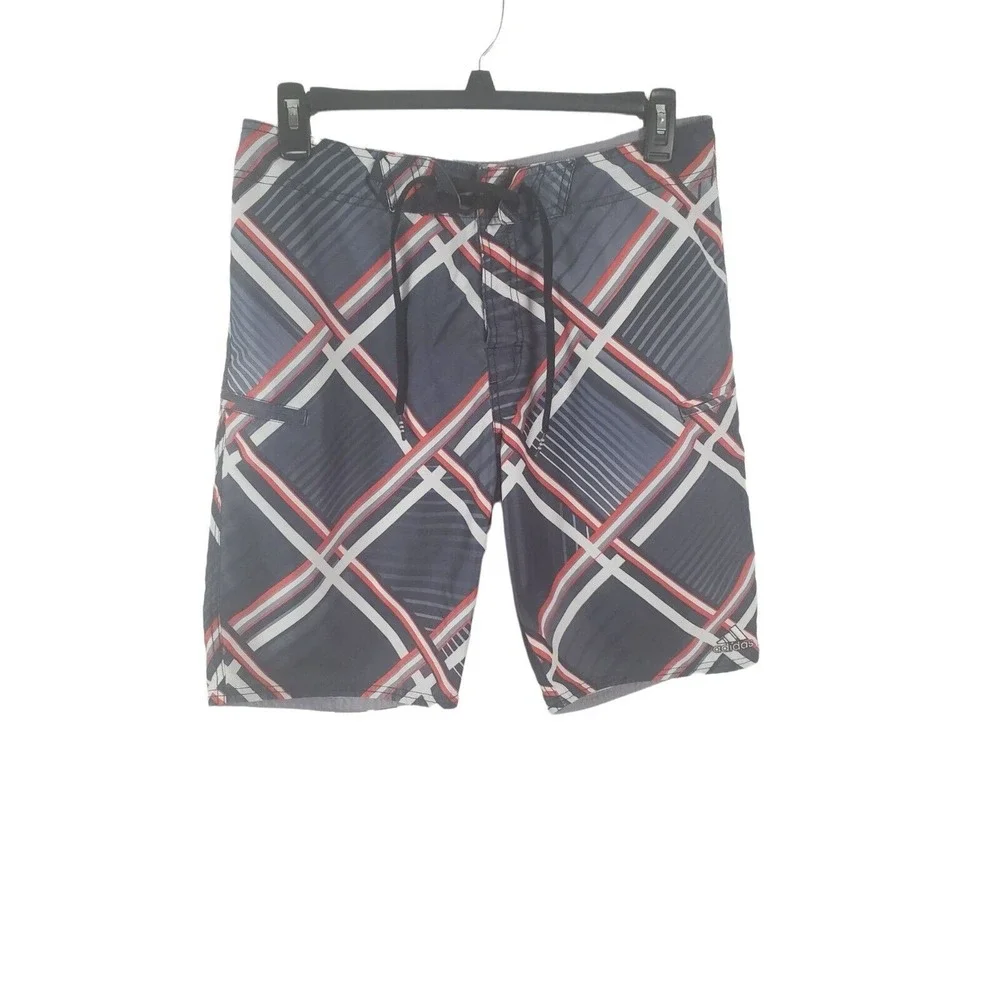 Adidas‎ Board Shorts Mens 34 Grey Red White Swim Summer Casual Bottoms